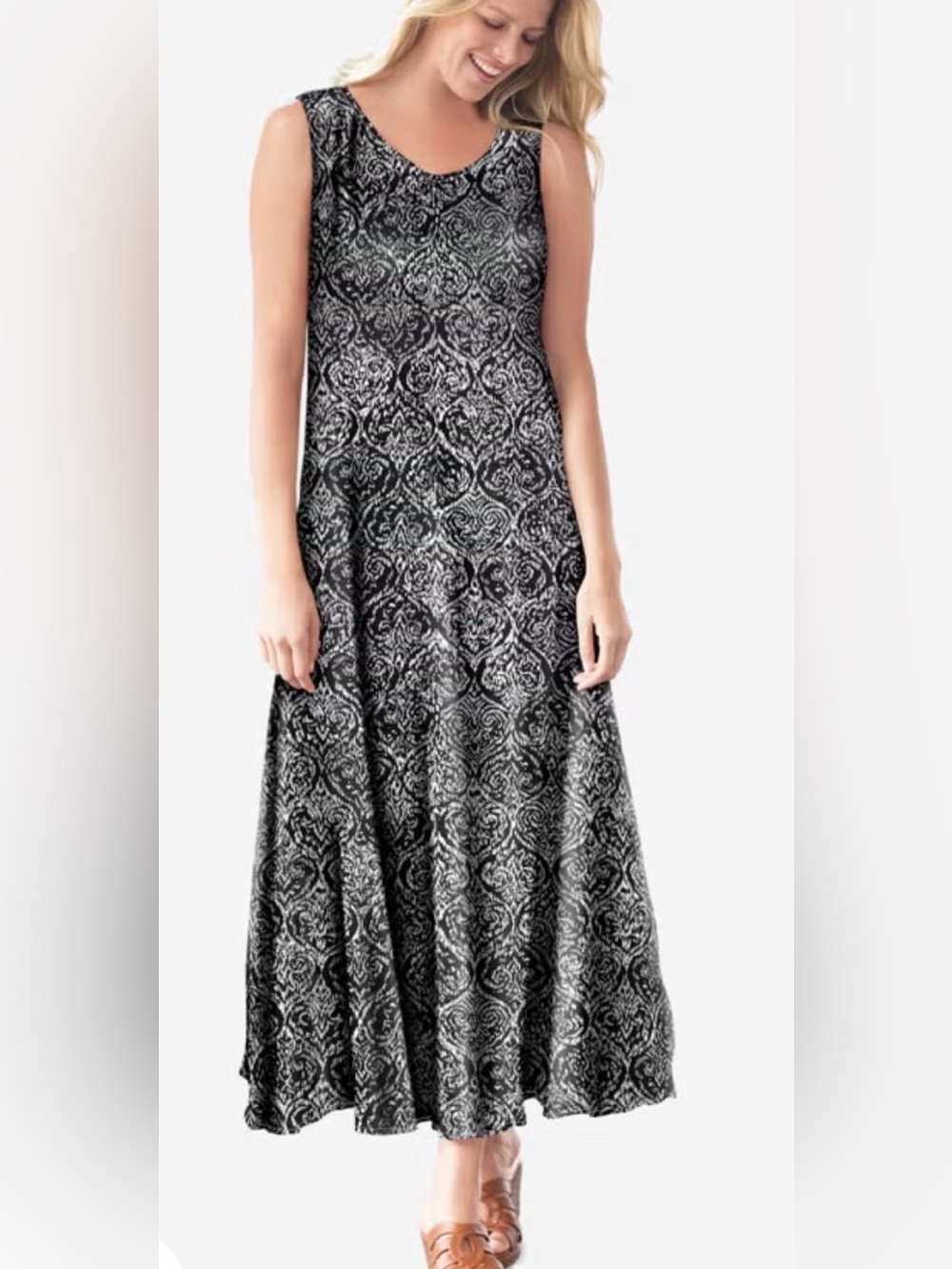 Woman Within Sleeveless Crinkle Dress Black/White 3X NWT IN PACKAGE